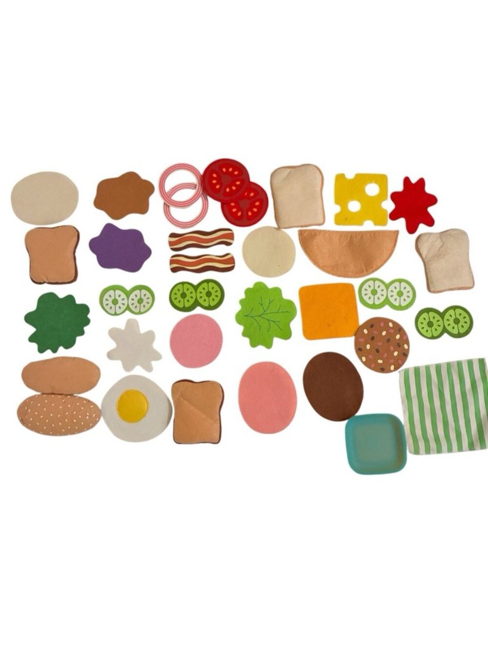 Felt Play Food Sandwich Burger Breakfast Lunch Pretend Kitchen Toy Lot 37 Pc
